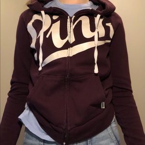 PINK VS Size S Maroon Logo Zip Up Hoodie Jacket